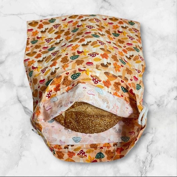 Fall Reusable Cotton Bread Bag with Drawstring + FREE MASON JAR BONNET INCLUDED - Picture 2 of 9